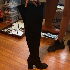 Black suede heeled boots